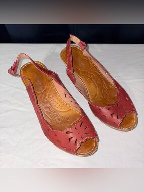 Patrizia Red Wedge Slingback Sandals Floral Cutout Comfort Boho EU 40 Us Size 9